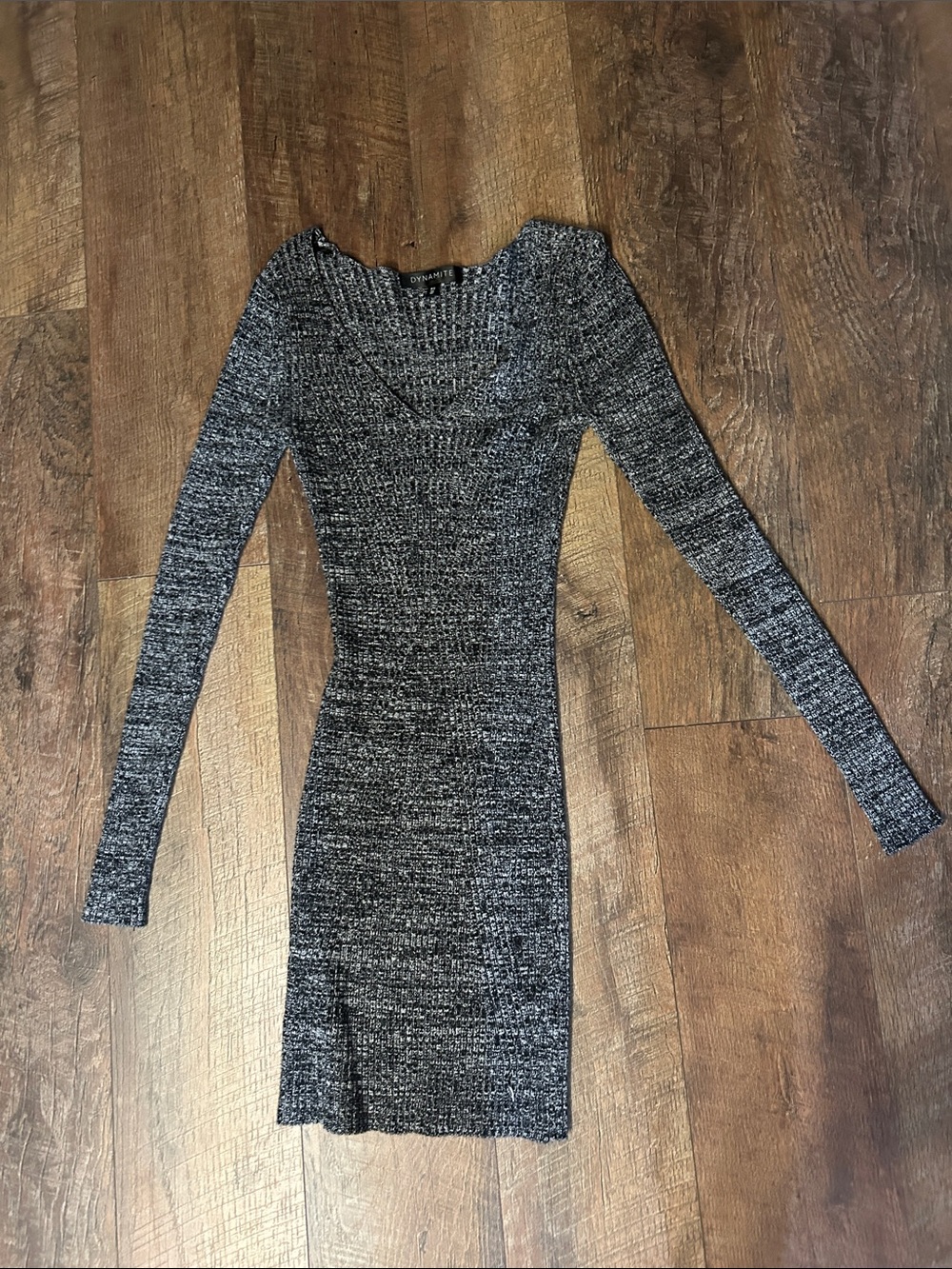 Dynamite Charcoal Gray Long Sleeve Knit Mini Dress